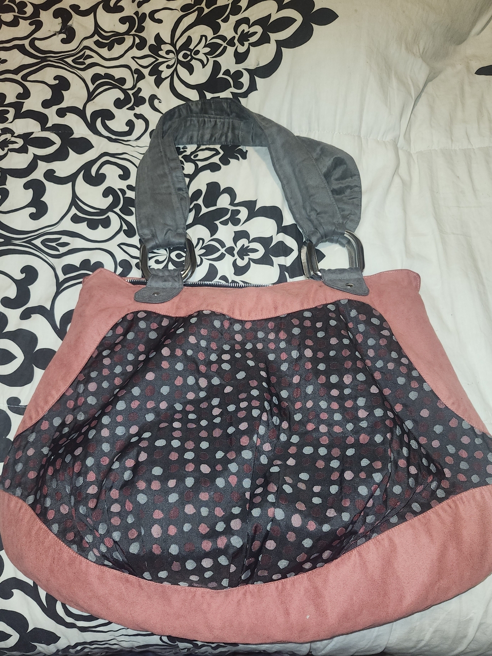 Lill Studio Gray Polka Dot Hobo Bag